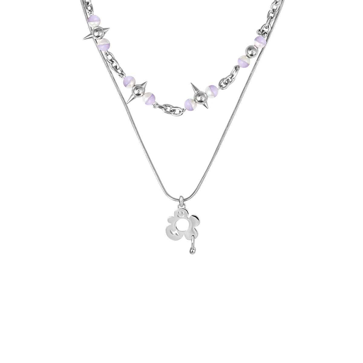 Y2B SERIES Double Chain Detachable Flower Expression Pendant Spike Necklace