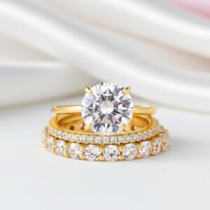 Yellow Gold Round Cut 3PC Wedding Ring Set