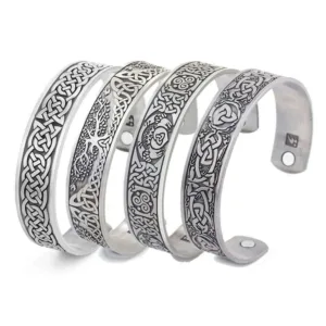 Zinc Alloy Cuff Bracelet Viking Talisman Magnetic — Silver | KIMLUD