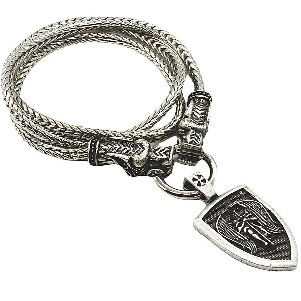 Zinc Alloy Viking Necklace Wolf Head Pendant — Antique Silver Plated | KIMLUD