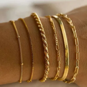 Zircon Luxury Bracelet Set With Chain Link Design — Gold | KIMLUD